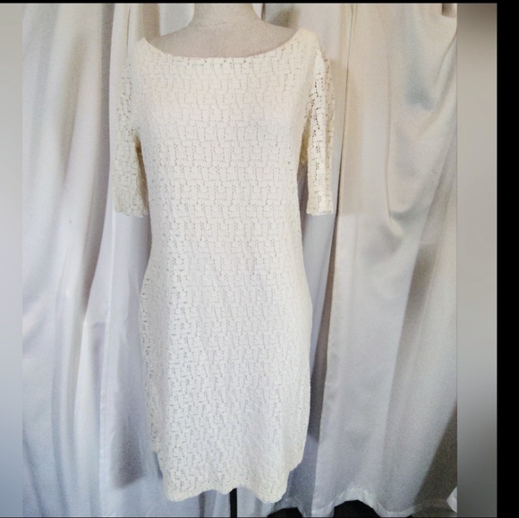 2 Pc:Banana Republic Lace Dress+Cardigan CoverUp, Ivory, Midi, 1/2 Sleeve, M/L - Picture 12 of 16